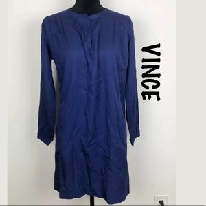 Nwt Vince Blue Button Long Sleeve Shift Dress Xl